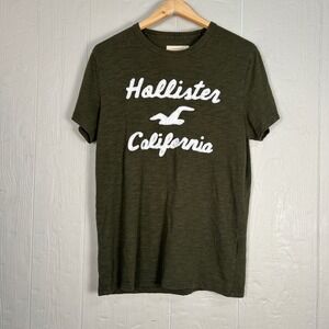 Y2K Hollister California Logo T-Shirt Men's Size-L Green Embroidered Distressed